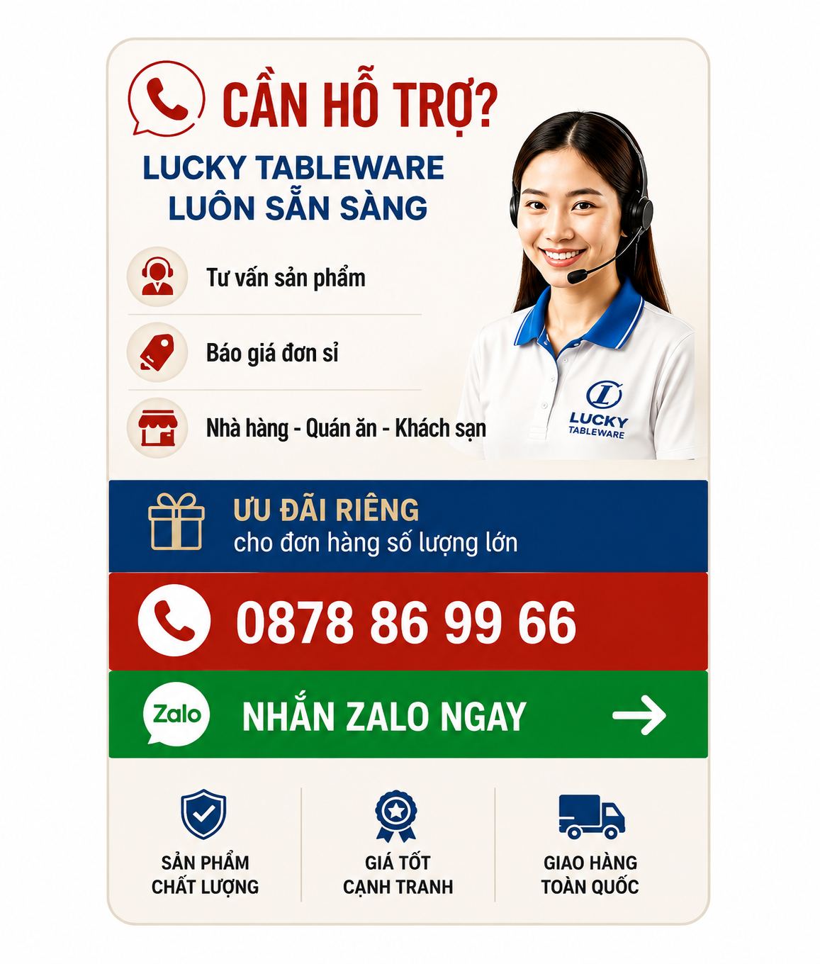 Lucky Tableware - Chăm sóc khách hàng - Báo giá đơn sỉ
