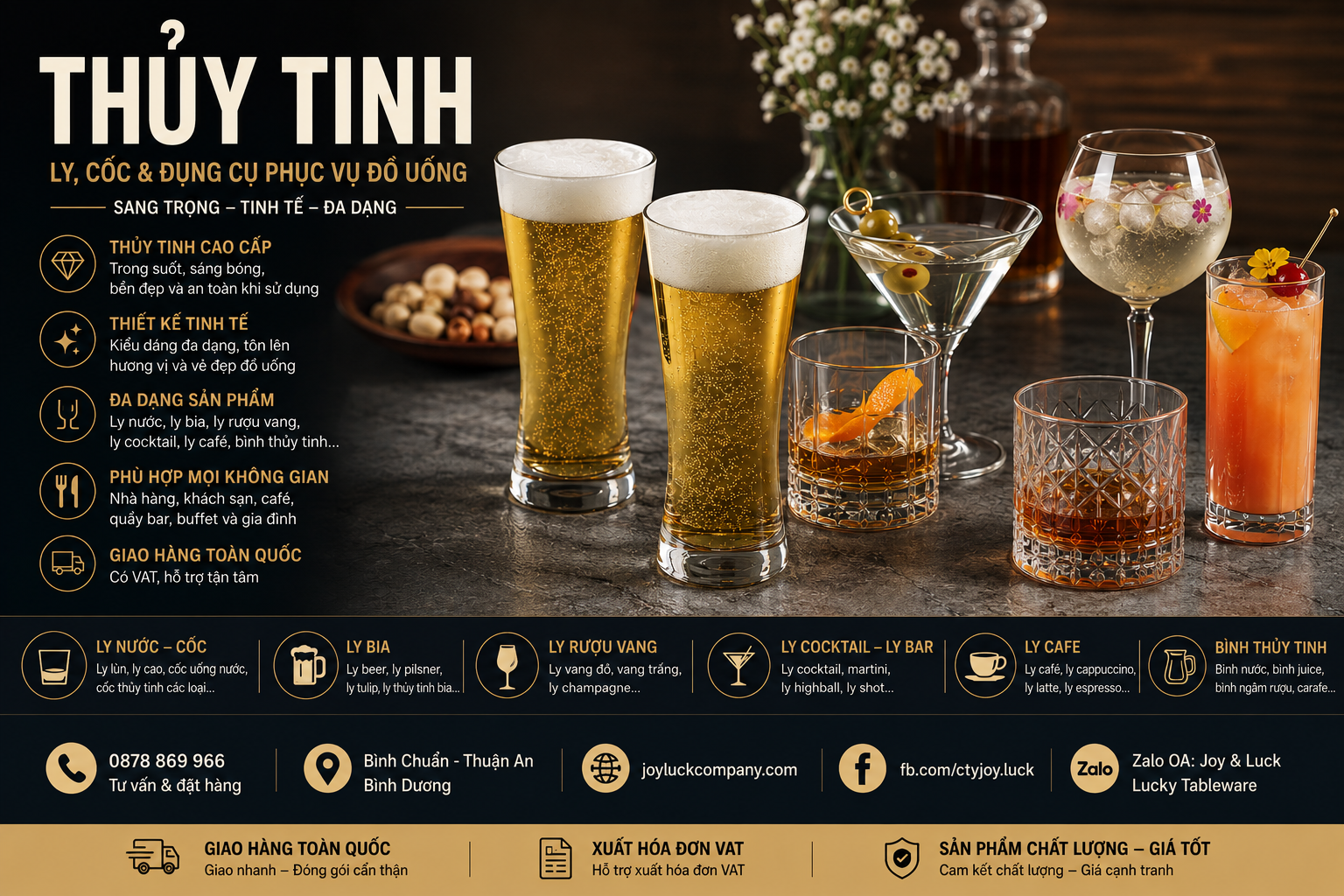 Ly và sản phẩm thủy tinh nhà hàng khách sạn cafe Lucky Tableware