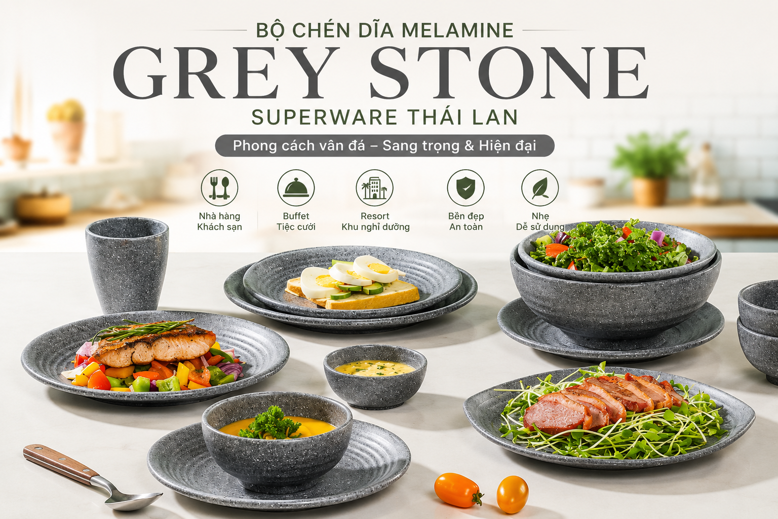 Chén dĩa Grey Stone Superware Thái Lan cho nhà hàng