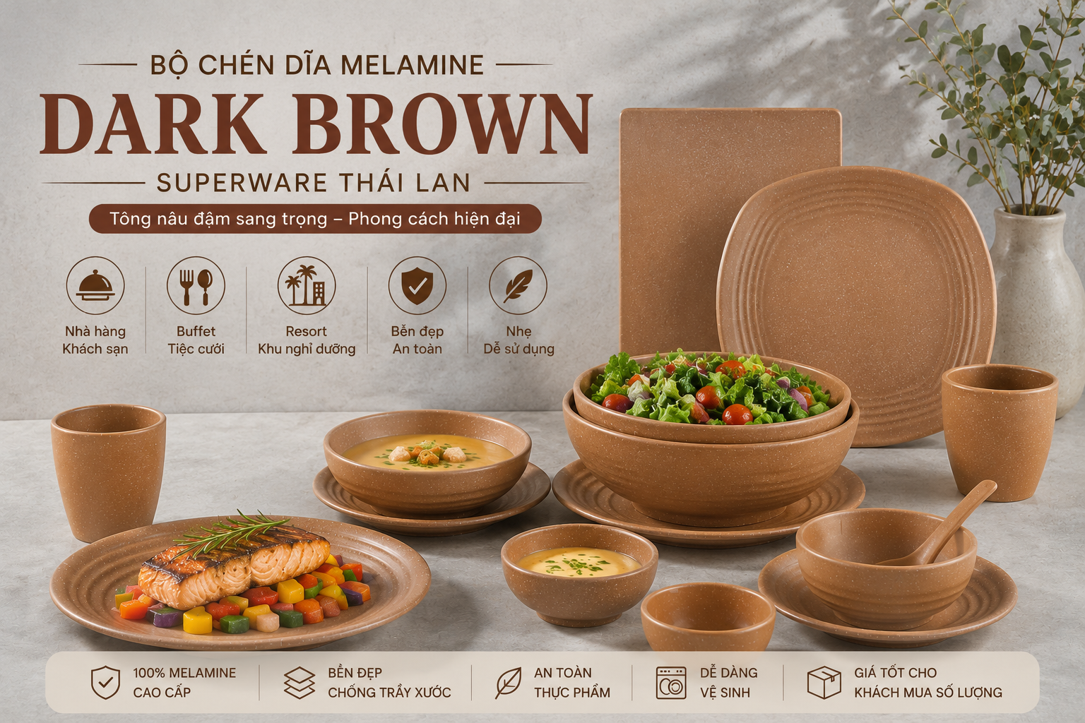 Chén dĩa Dark Brown Superware Thái Lan