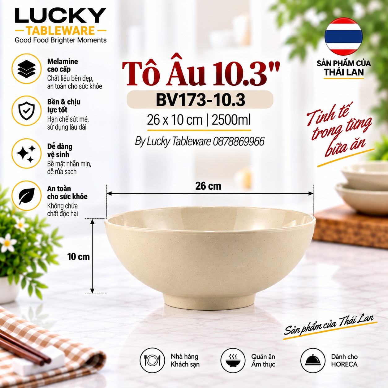 Kích thước Tô Âu BV173-10.3 Nâu Bóng 26 x 10 cm 2500 ml
