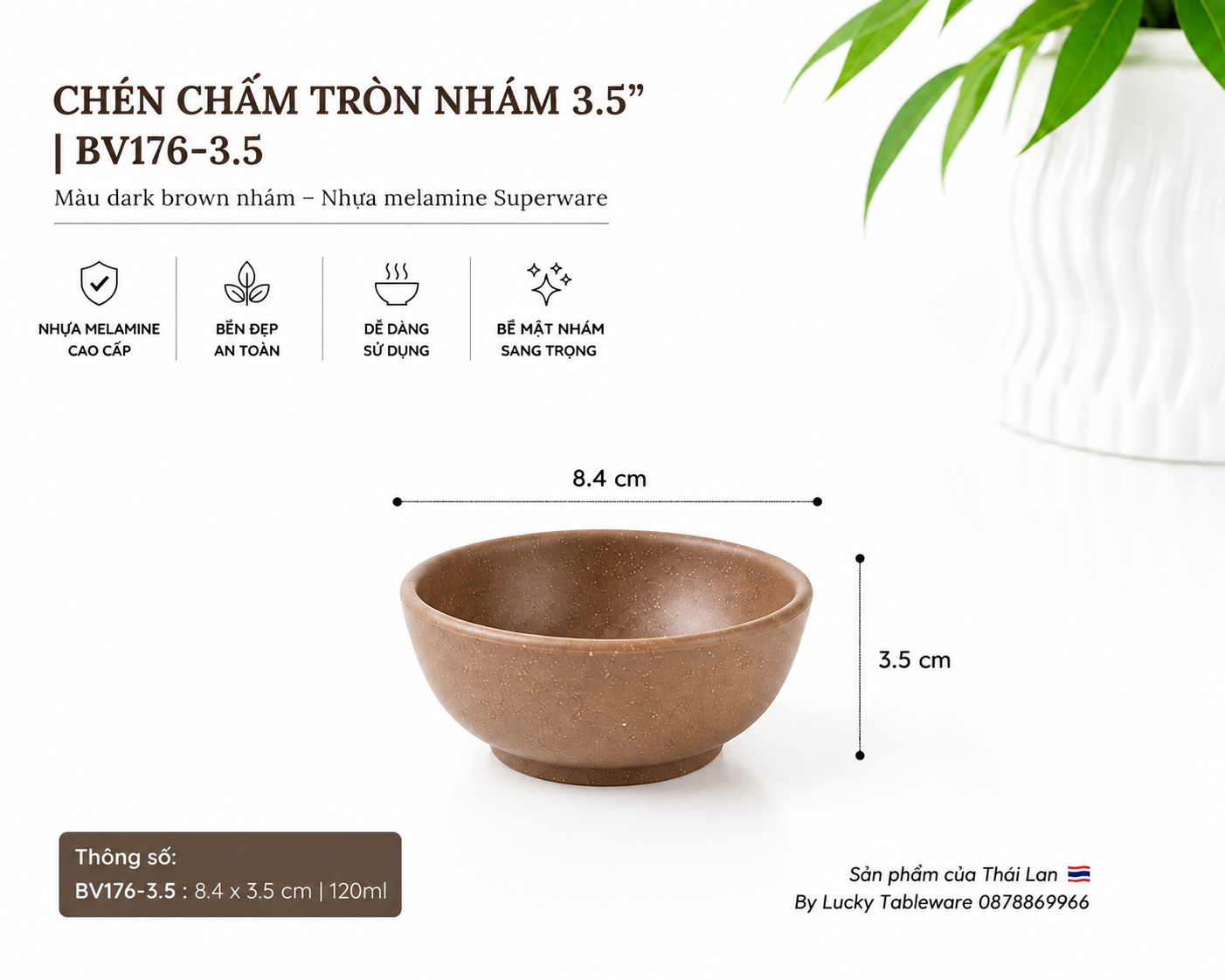 Chén chấm BV176-3.5 Dark Brown kích thước 8.4 x 3.5 cm dung tích 120ml