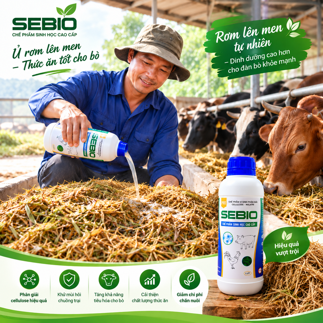 Chế phẩm vi sinh SEBIO 1 lít dùng trong chăn nuôi và xử lý môi trường