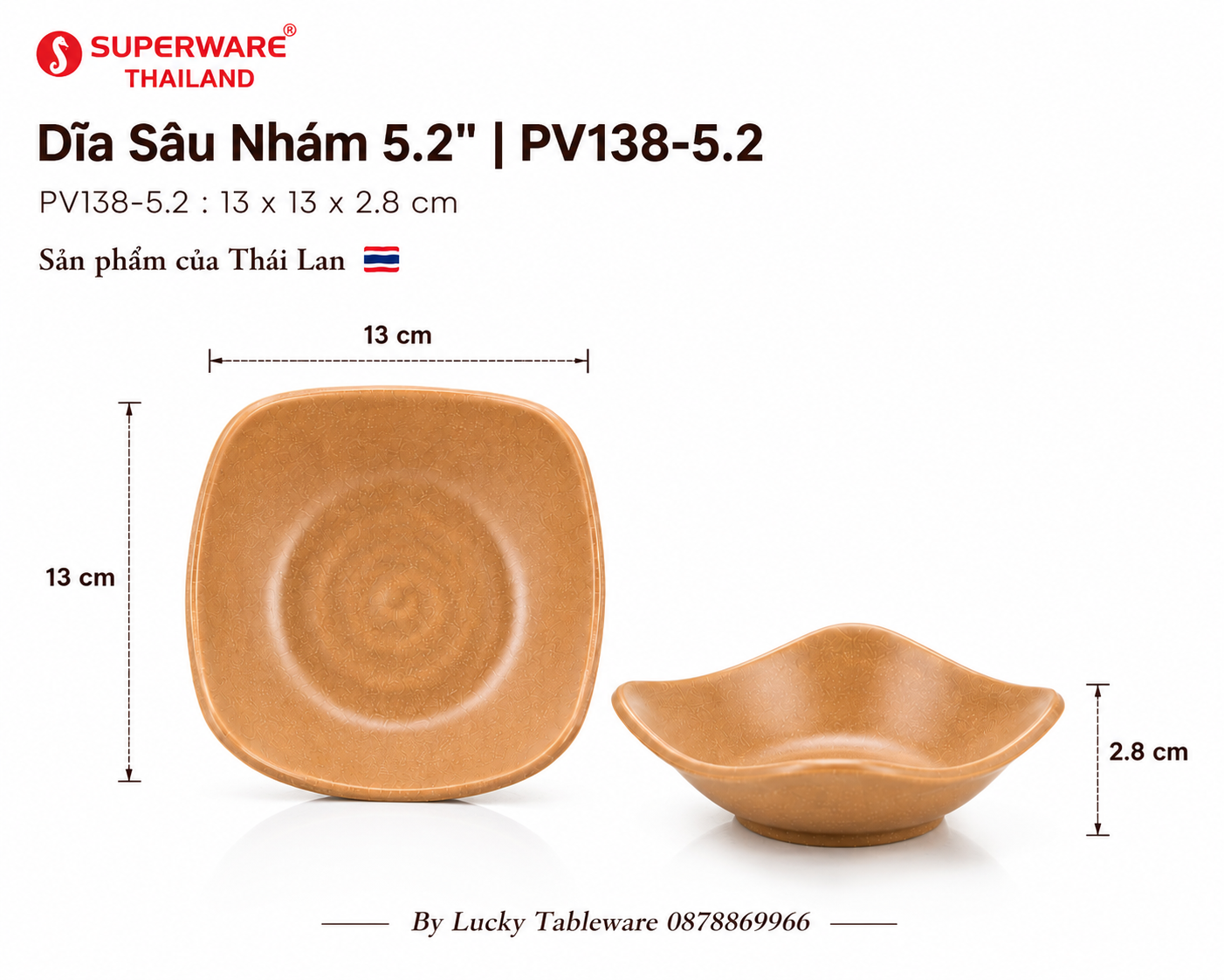 Dĩa Sâu PV138-5.2 Dark Brown kích thước 13 x 13 x 2.8 cm