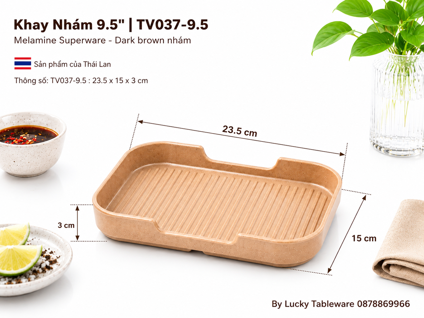 Khay TV037-9.5 Dark Brown kích thước 23.5 x 15 x 3 cm