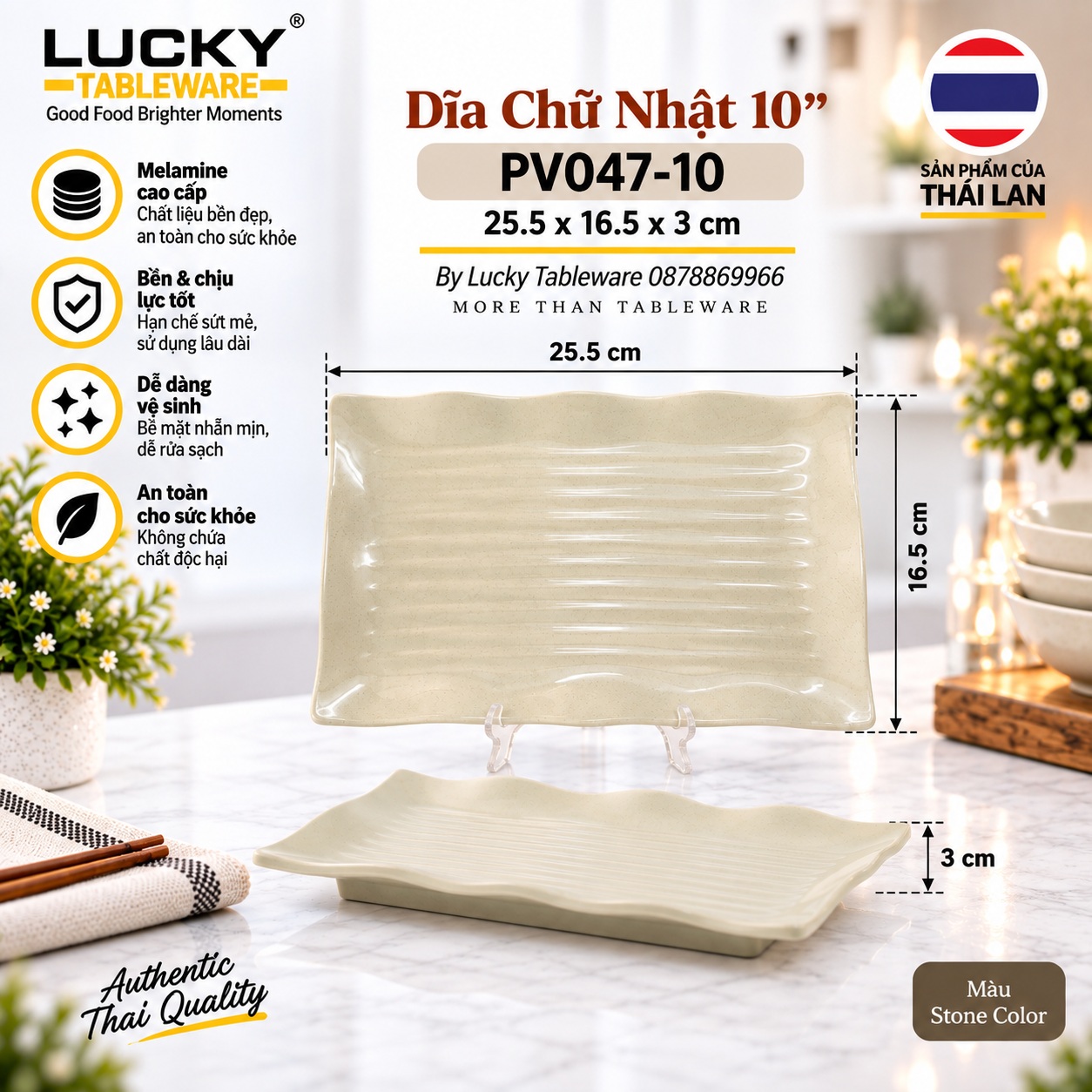 Dĩa Chữ Nhật 10 inch PV047-10