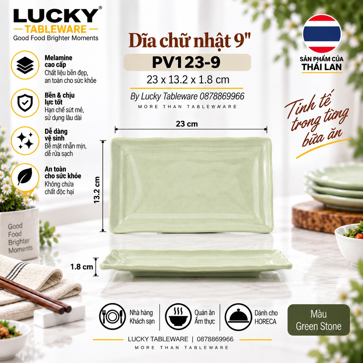 Dĩa Chữ Nhật 9 inch PV123-9