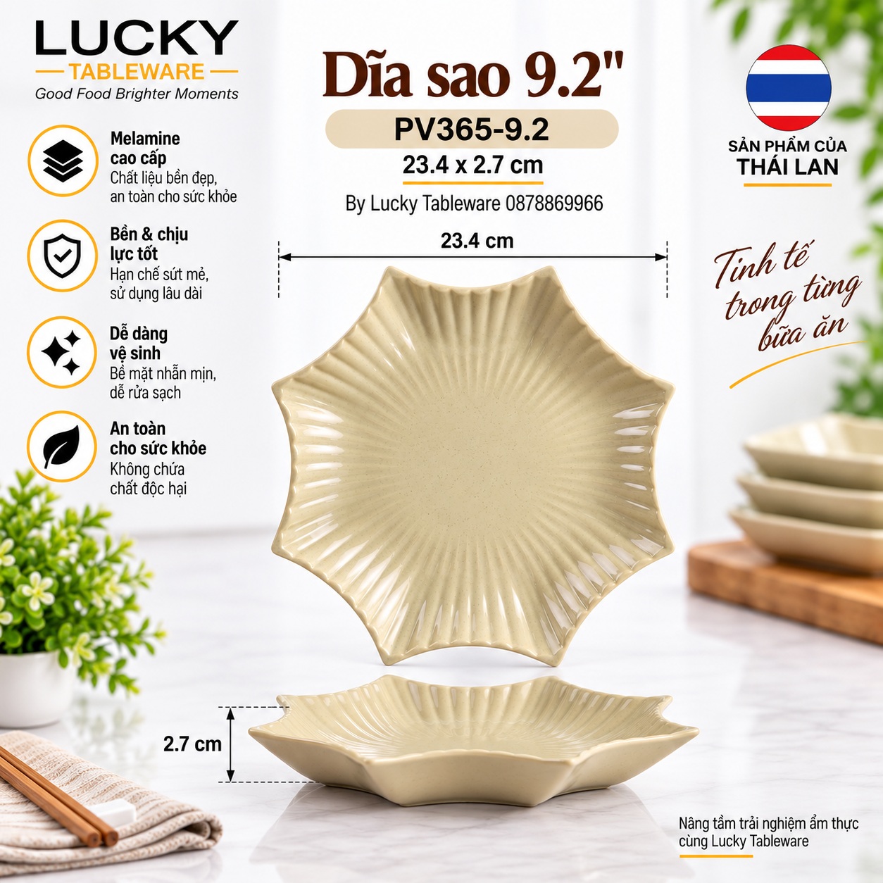 Kích thước Dĩa Sao PV365-9.2 Nâu Bóng 23.4 x 23.4 x 2.7 cm