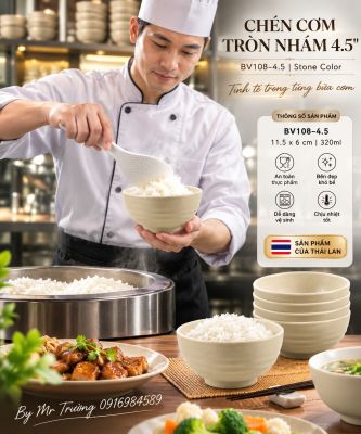 Chén Cơm Tròn Nhám 4.5
