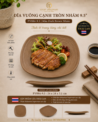 Dĩa vuông cạnh tròn nhám 9.5