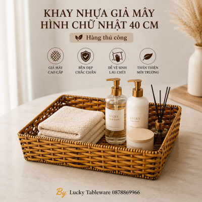 Khay nhựa giả mây hình chữ nhật 40 cm