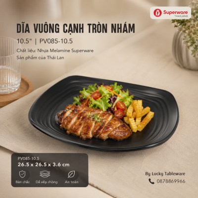 Dĩa vuông cạnh tròn nhám 10.5