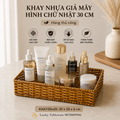 Khay nhựa giả mây hình chữ nhật 30 cm
