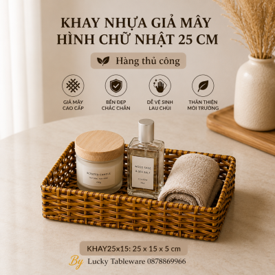 Khay nhựa giả mây hình chữ nhật 25 cm
