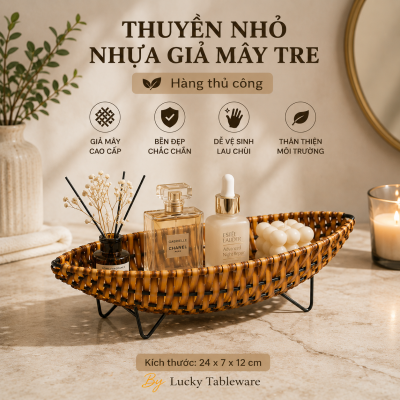 Thuyền Nhỏ Nhựa Giả Mây Tre 