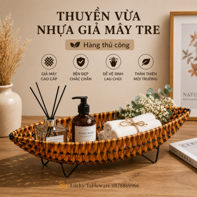 Thuyền Vừa Nhựa Giả Mây Tre 