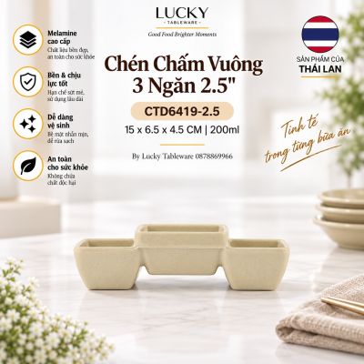 Chén Chấm Vuông 3 Ngăn 2.5
