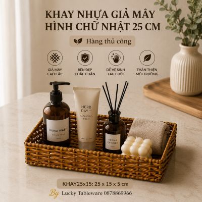 Khay nhựa giả mây hình chữ nhật 25 cm