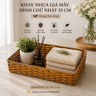 Khay nhựa giả mây hình chữ nhật 35 cm