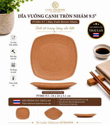Dĩa vuông cạnh tròn nhám 9.5