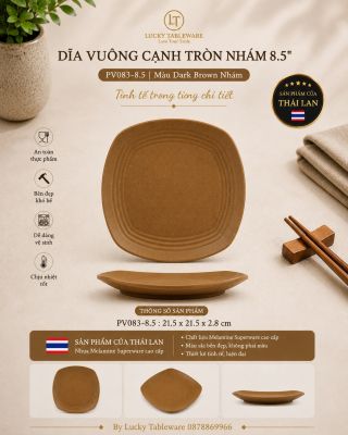 Dĩa vuông cạnh tròn nhám 8.5