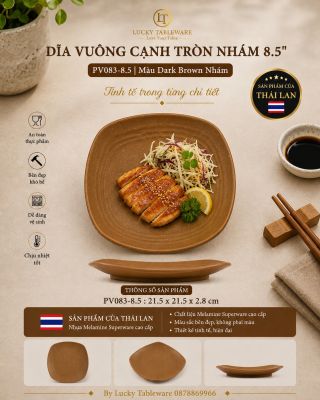 Dĩa vuông cạnh tròn nhám 8.5