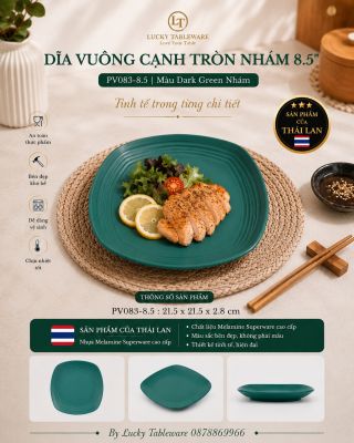 Dĩa vuông cạnh tròn nhám 8.5