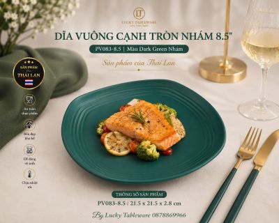 Dĩa vuông cạnh tròn nhám 8.5