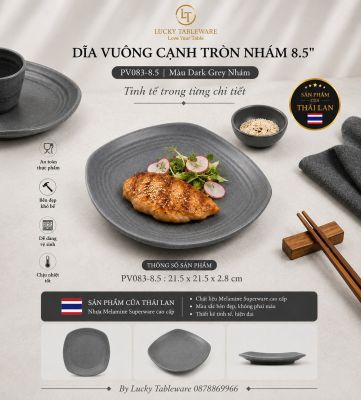 Dĩa vuông cạnh tròn nhám 8.5