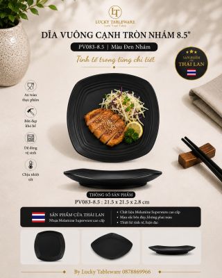 Dĩa vuông cạnh tròn nhám 8.5