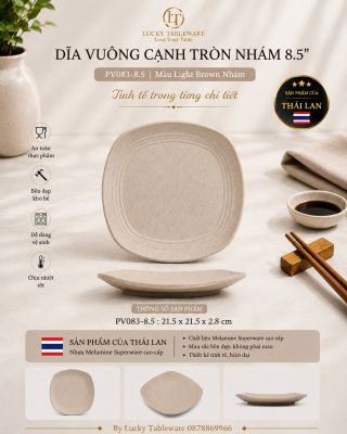 Dĩa vuông cạnh tròn nhám 8.5