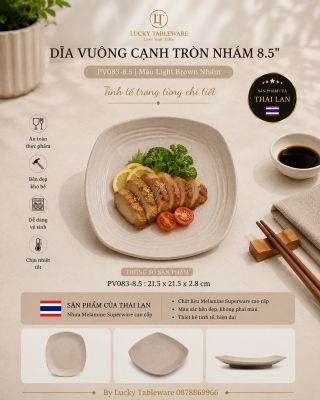 Dĩa vuông cạnh tròn nhám 8.5