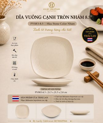 Dĩa Vuông Cạnh Tròn Nhám 8.5