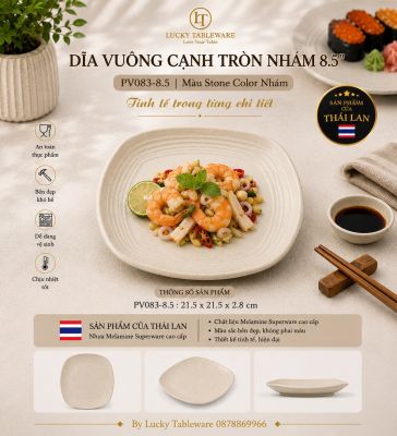 Dĩa Vuông Cạnh Tròn Nhám 8.5