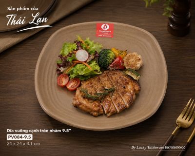 Dĩa vuông cạnh tròn nhám 9.5