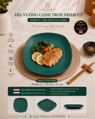 Dĩa vuông cạnh tròn nhám 9.5