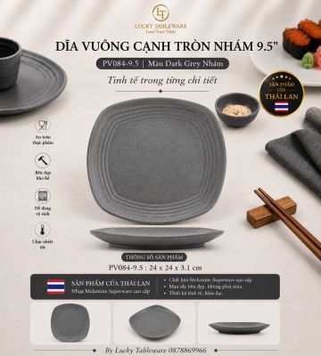 Dĩa vuông cạnh tròn nhám 9.5