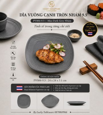 Dĩa vuông cạnh tròn nhám 9.5