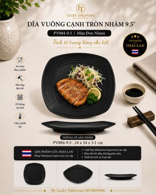 Dĩa vuông cạnh tròn nhám 9.5
