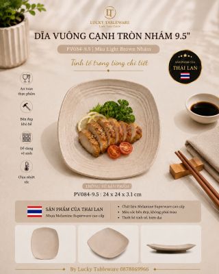 Dĩa vuông cạnh tròn nhám 9.5