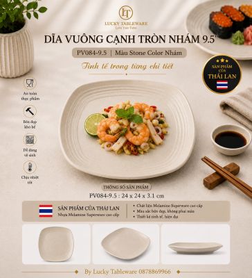Dĩa Vuông Cạnh Tròn Nhám 9.5