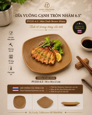 Dĩa vuông cạnh tròn nhám 6.5