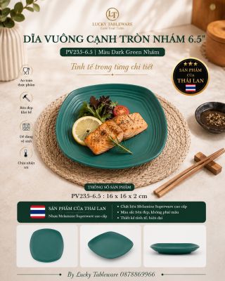 Dĩa vuông cạnh tròn nhám 6.5