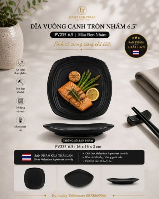 Dĩa vuông cạnh tròn nhám 6.5