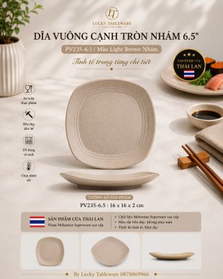 Dĩa vuông cạnh tròn nhám 6.5