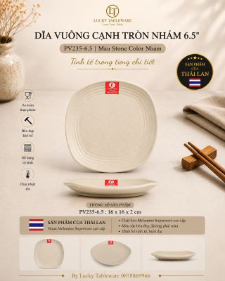 Dĩa Vuông Cạnh Tròn Nhám 6.5