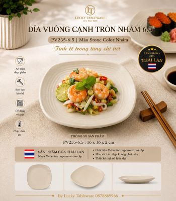 Dĩa Vuông Cạnh Tròn Nhám 6.5