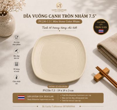 Dĩa Vuông Cạnh Tròn Nhám 7.5