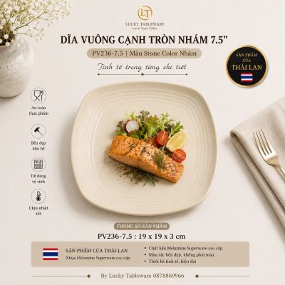 Dĩa Vuông Cạnh Tròn Nhám 7.5