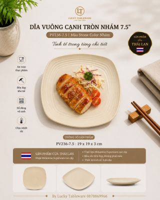 Dĩa Vuông Cạnh Tròn Nhám 7.5